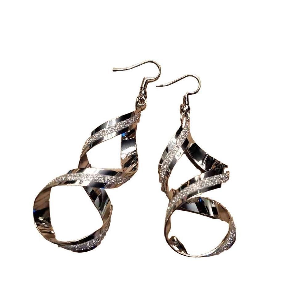 Silver Alloy Shimmer Spiral Dangle Earrings